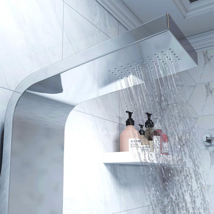 Immagine prodotto PureHaven Pannello doccia di lusso in acciaio inox 140x20x46 cm Doccia a pioggia Doccia tropicale Funzione