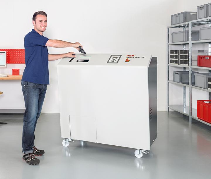 Actual product image HSM Powerline HDS 150 hard disk shredder, 1-stage, strip: 40 mm (Strip cut)