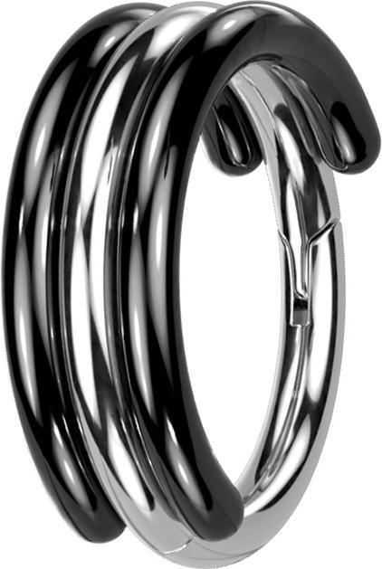 Star Piercing Micro Segmentring klappbar silber zwei Randreifen schwarz (ohne Messing, Titan G23)