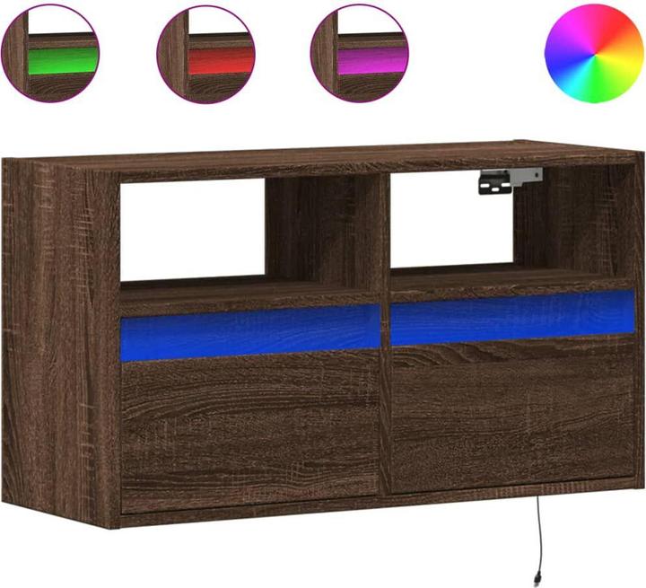 Actual product image VidaXL TV cabinet Wall unit Lowboard Hanging LED lighting Brown oak-look