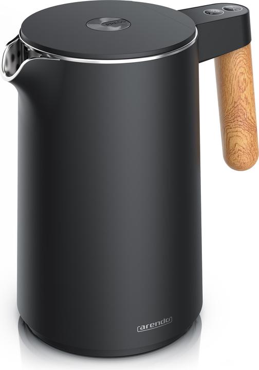 Arendo Edelstahl Wasserkocher 1,5 L, 2200 W, Temperatureinstellung 45°C-100°C, Warmhaltefunktion, Schwarz (1.50 l)