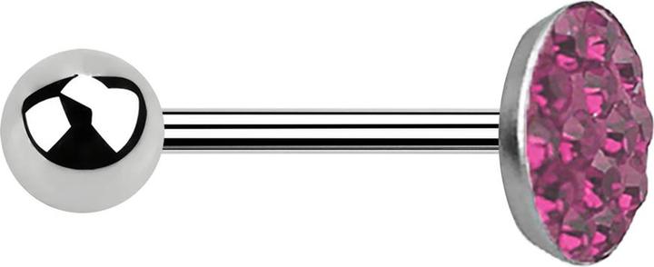 Produktbild Star Piercing Barbell silber mit Kugel und Scheibe Kristall pink (Chirurgenstahl 316L)
