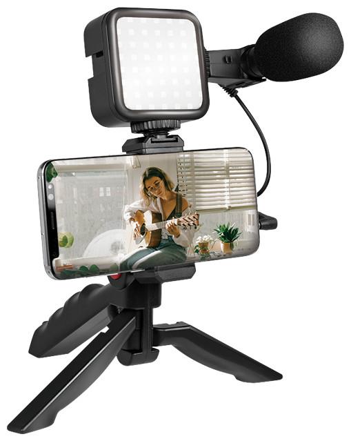 Immagine prodotto LogiLink Kit Vlogger con luce LED, microfono + treppiede, per smartphone da 4,77 pollici
