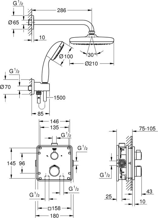 Produktbild Grohe Grohtherm Duschsystem UP mit Tempesta 210