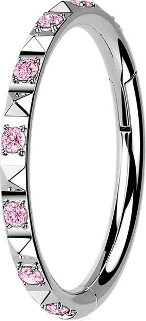 Star Piercing Micro Segmentring klappbar silber seitlich Pyramiden und Kristalle pink (ohne Messing, Titan G23)