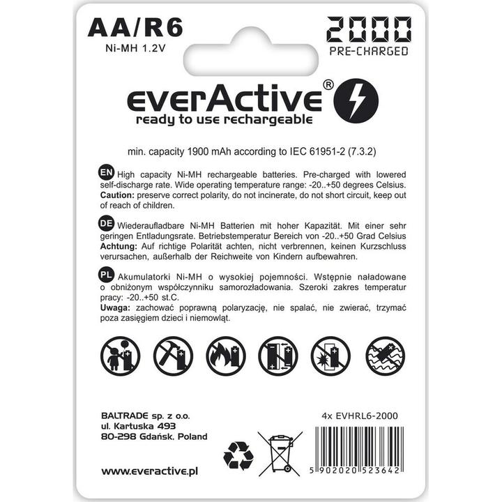 Energie-Label Everactive Silver Line Ready to Use 2000mAh AA battery, 4 pcs. (4 Stk., AA, 1900 mAh)