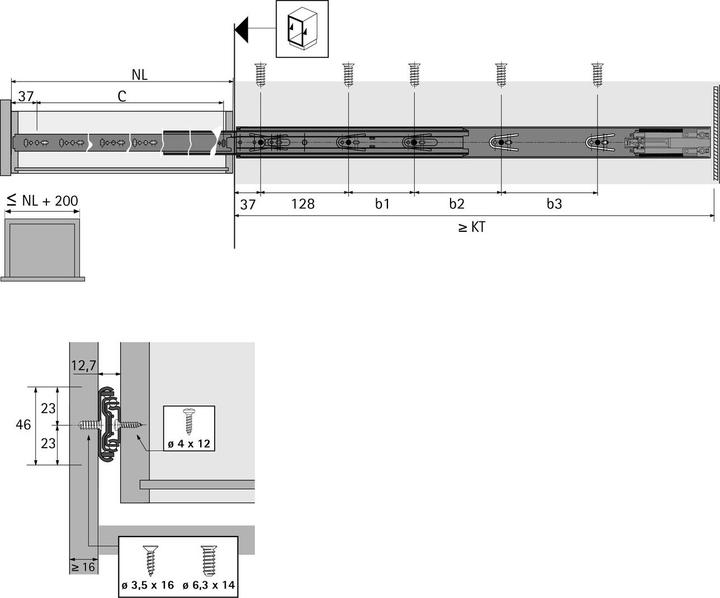 Immagine prodotto Hettich Guida su cuscinetti a sfera Lunghezza nominale 400 mm 35 kg