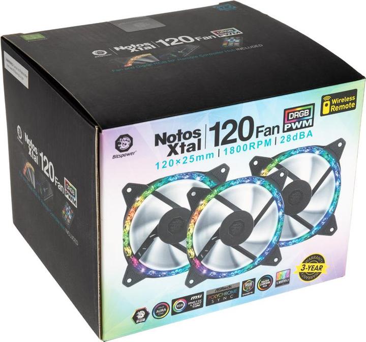 Actual product image Bitspower Notos RGB PWM fan, 120mm - black, 3-pack (120 mm, 3 x)