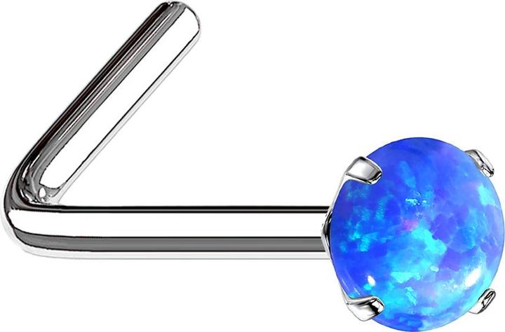 Produktbild Star Piercing Nasenstecker gewinkelt silber Opal blau gefasst (ohne Messing, Chirurgenstahl 316L)