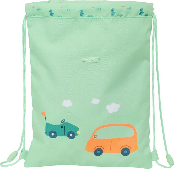 Safta Rucksacktasche mit Bändern Coches grün 26 x 34 x 1 cm