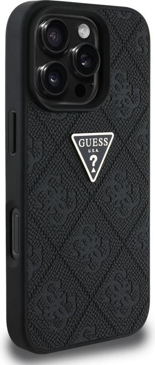 Actual product image Guess Hardcase PU Grained Hot Stamp 4G Triangle Metal Case for iPhone 16 Pro 6,3" Black (Apple iPhone 16 Pro)