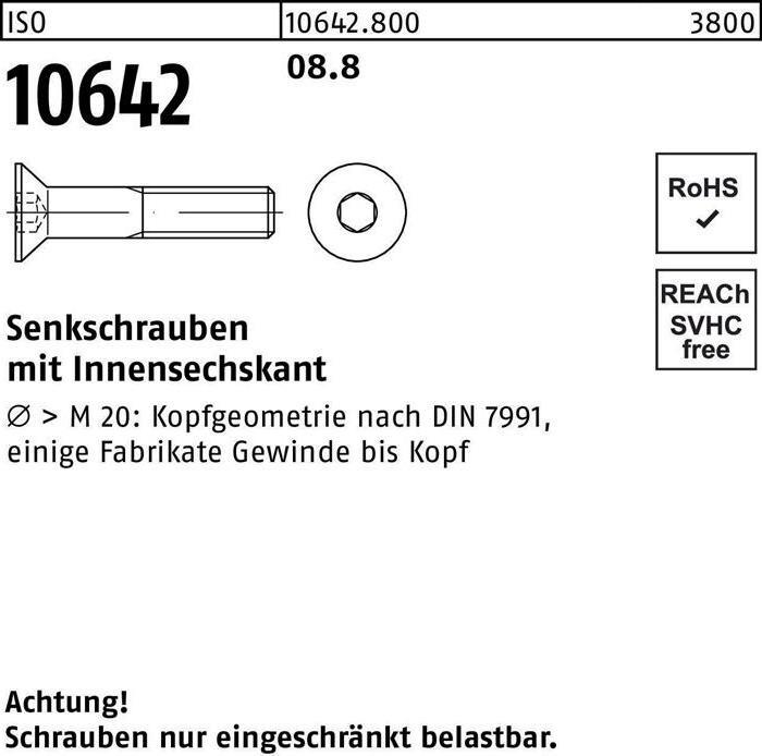 Produktbild Senkschraube ISO 10642 Innensechskant M 5 x 20 8.8 (500 Schrauben pro Stück)