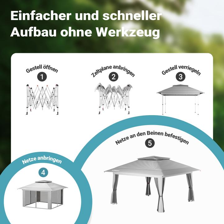 Actual product image Wiltec Folding gazebo mosquito net 4x4m light grey garden gazebo party tent pavilion (400 cm, 400 cm)