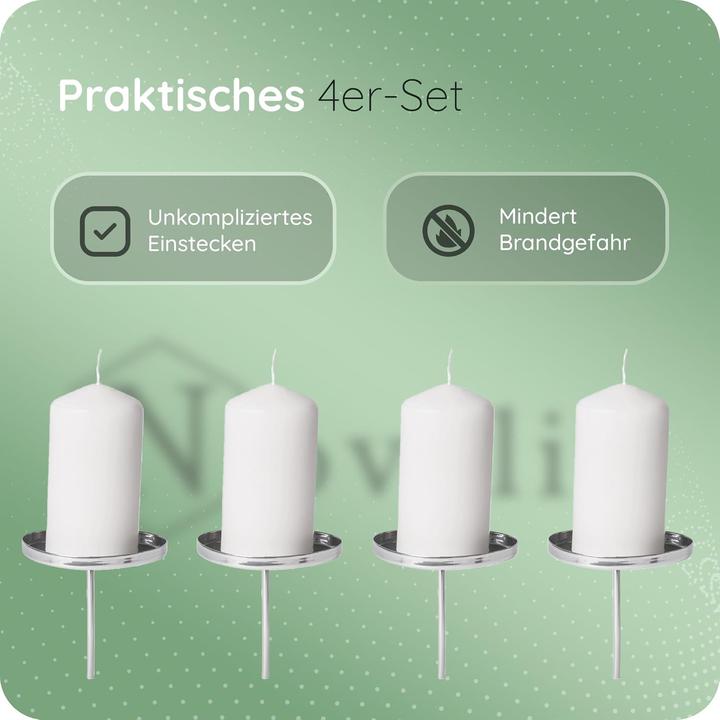 Produktbild Novaliv 8x Kerzentülle ohne Dorn 9cm SILBER Kerzenteller zur Dekoration Adventskranzdekor Stecken