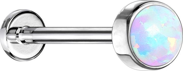 Star Piercing Micro Threadless Labret silber Zylinder Flach mit Opal weiss (ohne Messing, Chirurgenstahl 316L)