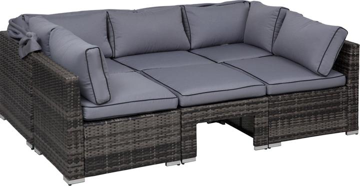 Produktbild Outsunny Polyrattan Lounge-Set mit Sonnendach, Kissen und Beistelltisch