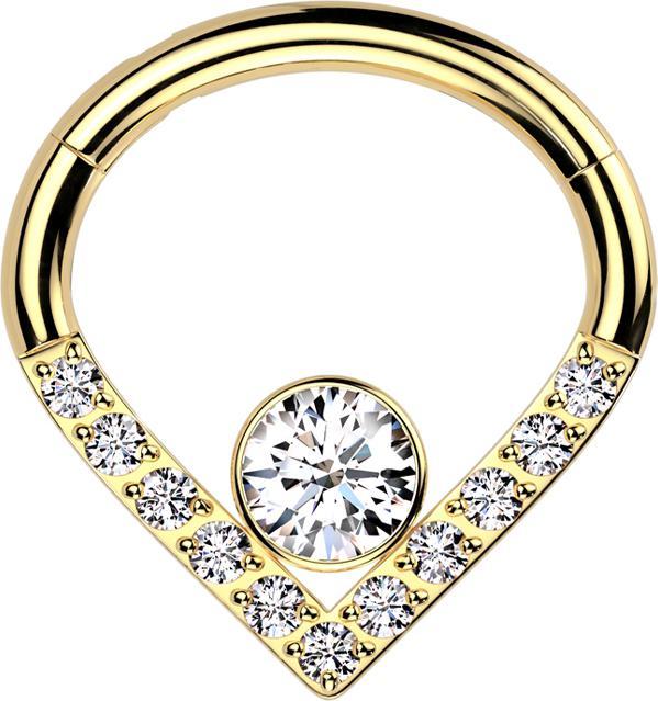 Immagine prodotto Star Piercing Micro Segmentring klappbar Winkel vergoldet Kristalle silber grosser Kristall silber (senza ottone, Titanio G23)