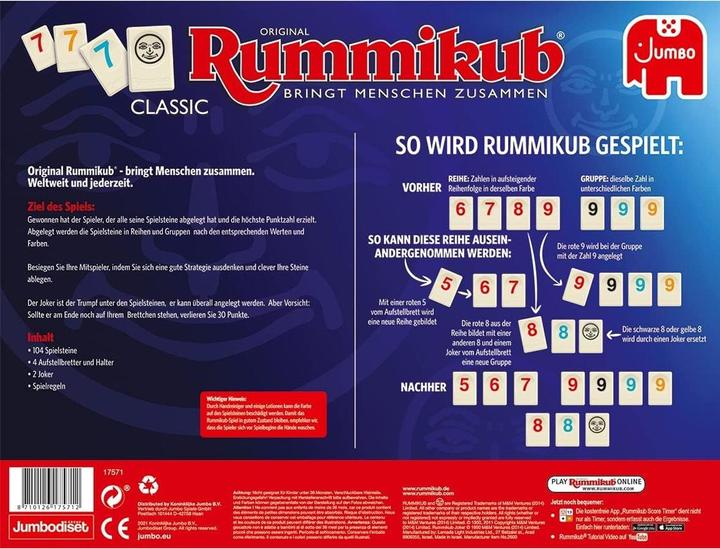 Nutritional values and ingredients Jumbo Original Rummikub Classic (German)