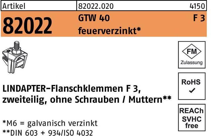 Lindapter Flanschklemme R 82022 GTW 40 F 3 M 12 / 40 feuerverzinkt (40 m)