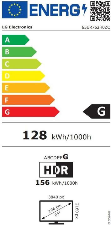Energy Label LG 65UR762H9ZC (65 inch) Ultra HD 400 cd/m² Smart TV (65", UR762H, Nano-Cell, 4K)