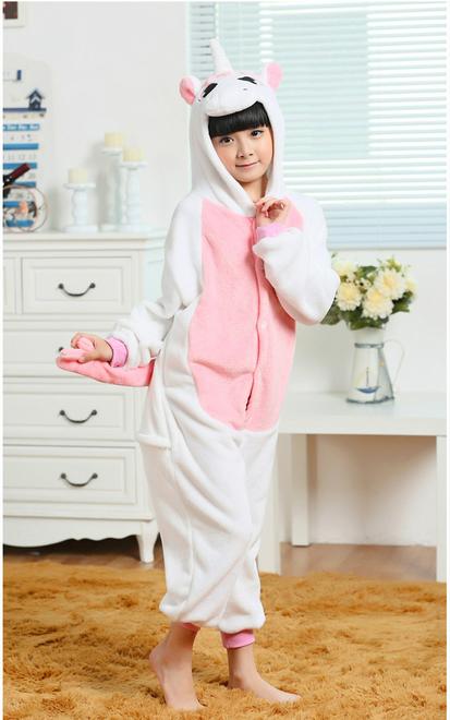 Image du produit MU Classic Costume de licorne - Onesie Pyjama licorne pour enfants taille 125 - blanc/rose (125 B)