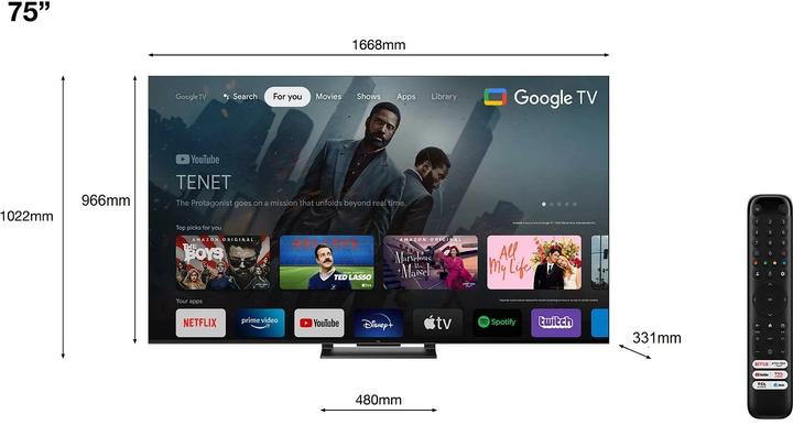Actual product image TCL TV 75T8A 75, 3840 x 2160 (Ultra HD 4K), QLED (75", QLED, 2023)