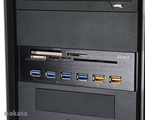 Productafbeelding Akasa Interconnect Ex Interne 5-poorts kaartlezer incl. USB 3.0 Hub (4-pins Molex, USB 2.0, USB 3.0)