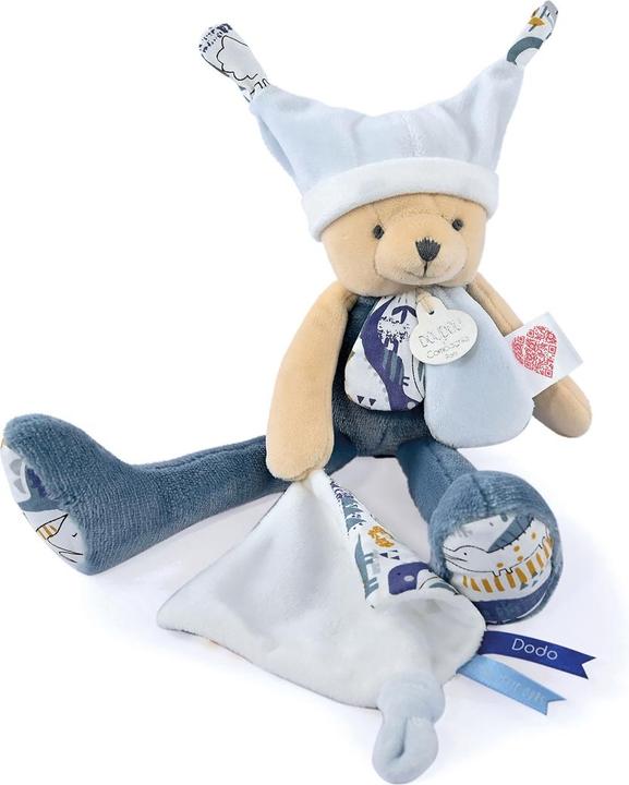 Immagine prodotto Doudou et Compagnie Orsetto con lembo con panno per le coccole Day&Night, blu 35 cm