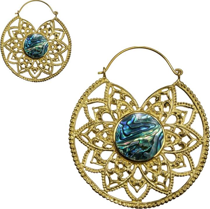 Produktbild Star Piercing Ohrring vergoldet Creole Sternenblume und Ablaone (Organisch, Messing)