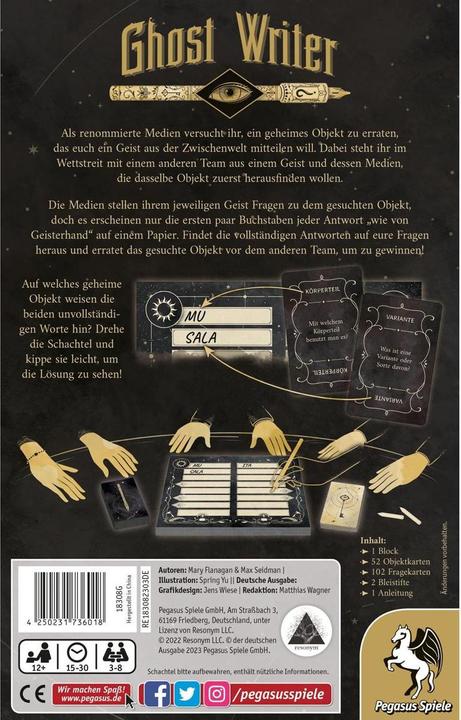 Actual product image Pegasus Ghost Writer, board game, for 3-8 players, from 12 years, DE edition. (German)