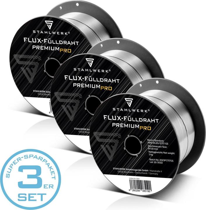 Actual product image Stahlwerk Flux-cored wire MIG/MAG Ø 0.8 mm E71T-GS 1kg wire reel S100/ D100 set of 3