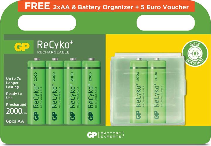 Produktbild GP Batteries ReCyko Promo, 4+2 AA battery, with free Battery Organizer (Rechargeable) /201198 (6 Stk., AA)