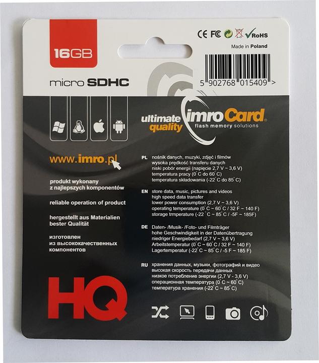 Produktbild IMRO 4/16GB Speicherkarte MicroSDHC Klasse 4 (16 GB, microSDHC)