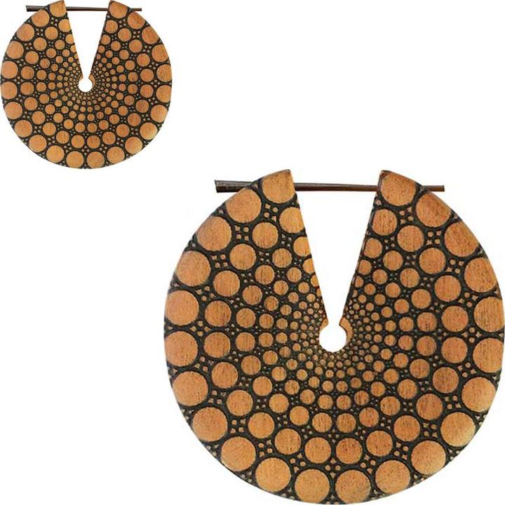 Produktbild Star Piercing Ohrring Teller kreise Graviert aus Saba Holz (Organisch, ohne Messing)