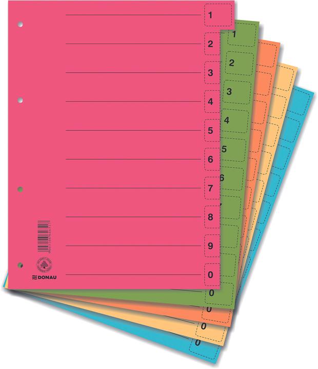 Donau Register, karton, a4, 235x300mm, 1-10, 10 blatt, farbig sortiert
