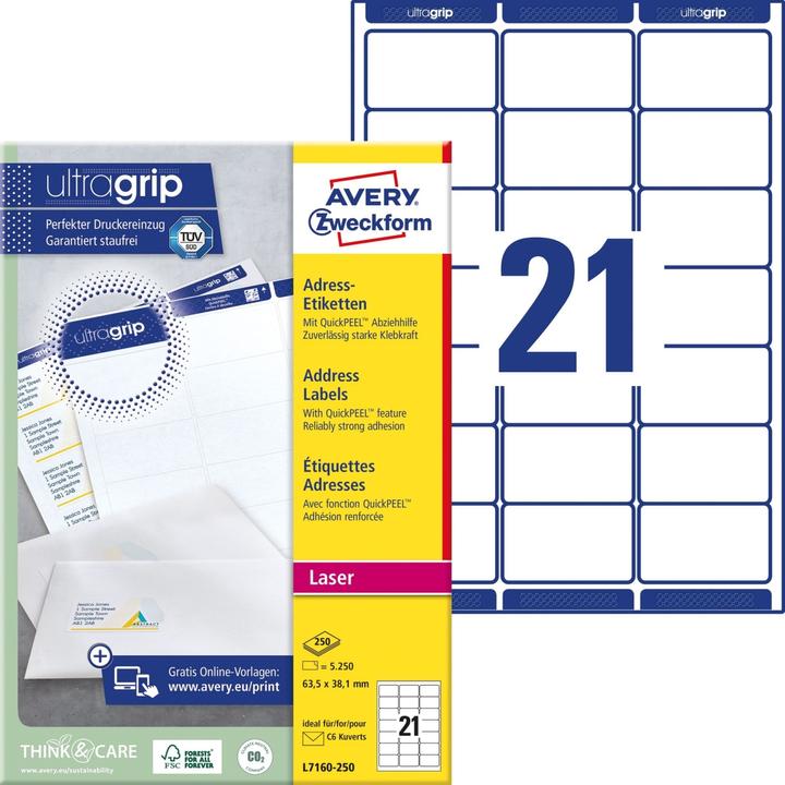 Actual product image Avery Address labels L7160-250 White A4
