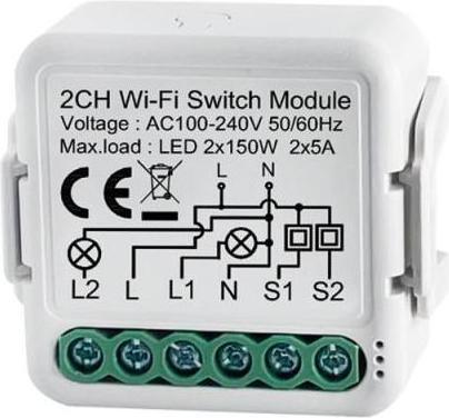 Immagine prodotto Netplus NPLLSW02 - Modulo interruttore relè intelligente a 2 canali Wi-Fi (Attuatore dell'interruttore)