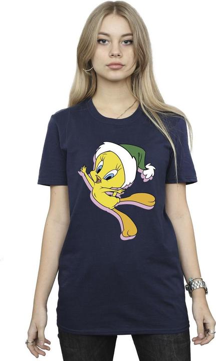 Actual product image Looney Tunes Womens/Ladies Tweety Christmas Hat Cotton Boyfriend T-Shirt (M)