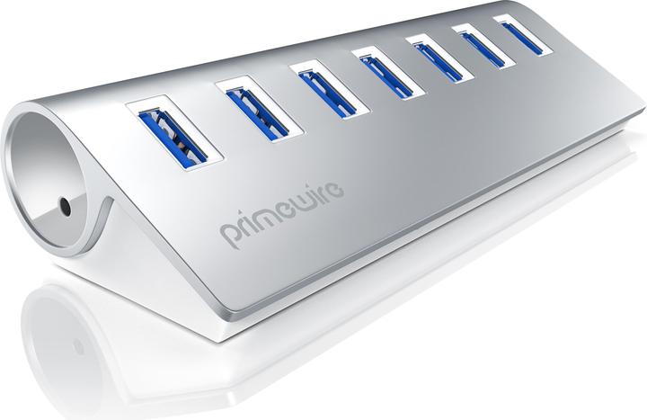 Produktbild Primewire 7 Port USB 3.2 Hub mit Netzteil,USB Hub gebürstetes Aluminium-Gehäuse (USB-A, 7 Ports)