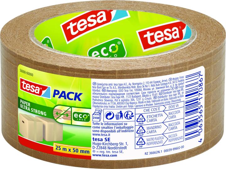 tesa tesapack PAPER & ULTRA STRONG Packband, glasfaserverstärkt, aus FSC®-zertifizierten Rohstoffen (50 mm)