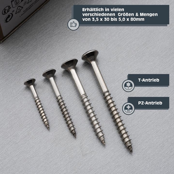 Actual product image Helpmate Universalschrauben Senkkopf 4x50, Edelstahl A2, T-Antrieb, 400 Stück (400 Screws per piece)