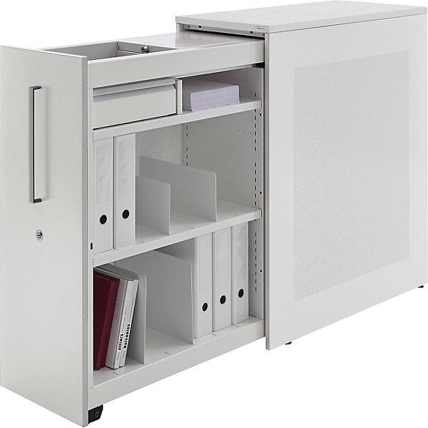 Produktbild Mauser Hochauszugschrank, Thekenelement links stehend, H 1025 mm, reinweiss / taubenblau
