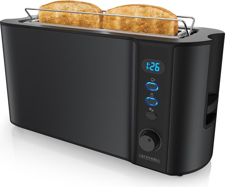 Produktbild Arendo Toaster Edelstahl 2 Scheiben Langschlitz, Brötchenaufsatz, Display mit Restzeitanzeige, Doppelwand