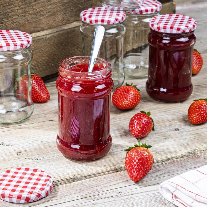 Immagine prodotto Casativo Set di 12 vasetti per conserve con coperchio a vite e motivo a quadretti, 6 x 210 ml e 6 x 315 ml (12 pz., 0.32 l)