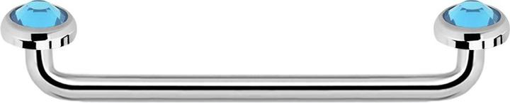 Star Piercing Surface Barbell Innengewinde silber 90° mit zwei Scheiben Kristall aqua (Chirurgenstahl 316L/Messing)