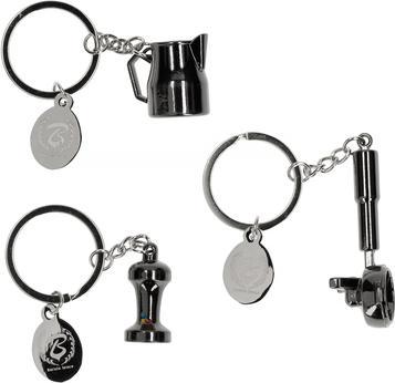 Produktbild Barista Space Set mit 3 Schlüsselanhängern (Tamper + Siebträger + Kanne)