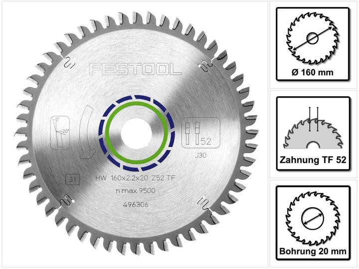 Produktbild Festool Kreissägeblatt HW 160x2,2x20 TF52