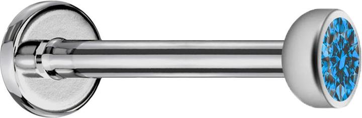 Star Piercing Micro Labret Innengewinde silber mit Halbkugel Kristall hellblau (ohne Messing, Titan G23)