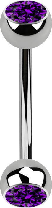 Actual product image Star Piercing Micro banana silver with two violet crystal balls (without brass, Titanium G23)