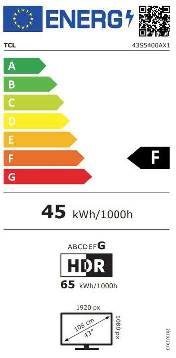 Energielabel TCL 43S5400A (43", LED, Volledige HD, 2023)